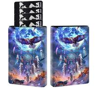 Credit Card Holder PU Leather Trifold Pop Up Card Slot Wallet, with RFID Blocking & Magnetic Close Credit Cards Cash Wallets, Slim Pocket Credit Card Holder for Women Men, A11, Moon Hawk Wolf