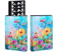 Credit Card Holder PU Leather Trifold Pop Up Card Slot Wallet, with RFID Blocking & Magnetic Close Credit Cards Cash Wallets, Slim Pocket Credit Card Holder for Women Men, A11, Colorful Wildflower