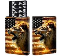 Credit Card Holder PU Leather Trifold Pop Up Card Slot Wallet, with RFID Blocking & Magnetic Close Credit Cards Cash Wallets, Slim Pocket Credit Card Holder for Women Men, A11, Flag Lion