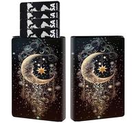 Credit Card Holder PU Leather Trifold Pop Up Card Slot Wallet, with RFID Blocking & Magnetic Close Credit Cards Cash Wallets, Slim Pocket Credit Card Holder for Women Men, A12, Moon Smile Face