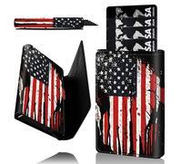 Credit Card Holder PU Leather Trifold Pop Up Card Slot Wallet, with RFID Blocking & Magnetic Close Credit Cards Cash Wallets, Slim Pocket Credit Card Holder for Women Men, A12, Red USA Flag, American
