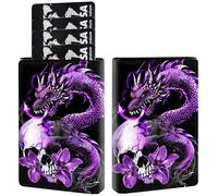 Credit Card Holder PU Leather Trifold Pop Up Card Slot Wallet, with RFID Blocking & Magnetic Close Credit Cards Cash Wallets, Slim Pocket Credit Card Holder for Women Men, A11, Purple Dragon Skull