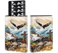 Credit Card Holder PU Leather Trifold Pop Up Card Slot Wallet, with RFID Blocking & Magnetic Close Credit Cards Cash Wallets, Slim Pocket Credit Card Holder for Women Men, A11, Eagle Soaring High
