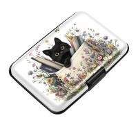 Credit Card Holder RFID Aluminum Wallet Card Case Mini Business Cards Holder Metal ID Case for Men Women, Cat & Books