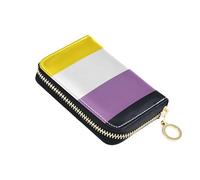 Credit Card Holder RFID Blocking Leather Women Wallet Small Travel Wallet with Zipper Nonbinary Pride Community Flag Lgbt Symbol