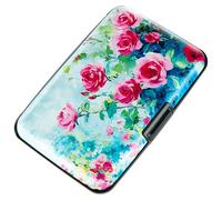 Credit Card Holder RFID Blocking Wallet for Women Men Small Mini Metal Slim Hard Aluminum Business Card Case, Watercolor Roses, S, Classic, Minimalist, American, Vintage