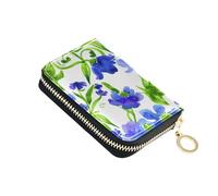 Credit Card Holder RFID Blocking Wallet Womens Leather Zip Around Travel Wallet with Zipper Watercolor Floral Floral Blue