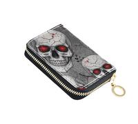 Credit Card Holder RFID Blocking Wallets for Women Small Leather Mens Wallet with Coin Pocket White Skulls Red Eyes Prints