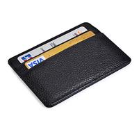 Credit Card Holder Slim Wallet Leather Minimalist Wallet with ID Window - black - S