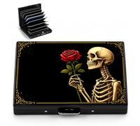 Credit Card Holder Stainless Steel Credit Card Case Metal ID Card Holder, Rose Skull