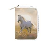 Credit Card Holder Wallet for Man Soft Business Card Holder Horse Running in The Field Card Case with Zipper, style, 16x11.5cm, Style, 16x11.5cm