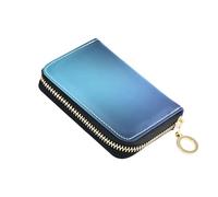 Credit Card Protector RFID Blocking Leather Wallet for Women Zip Around Zipper Travel Wallet with Key Ring Abstract Blue Blurred Gradient