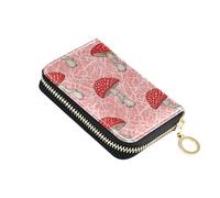 Credit Card Protector RFID Blocking Leather Womens Wallets Small Zipper Coin Purse with Key Ring Red White Spot