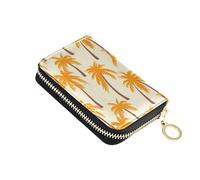 Credit Card Protector RFID Blocking Women Wallet Small Leather Travel Wallet with Zipper Palm Trees Brown Orange Leaves