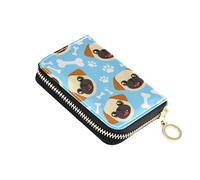 Credit Card Protector RFID Blocking Zip Around Wallet for Women Small Zipper Wallet with Coin Pocket Cute Dog Cartoon Pugs Blue
