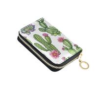 Credit Card Protector RFID Blocking Zip Around Wallet for Women Small Zipper Wallet with Coin Pouch Watercolor Cacti Succulents Flowers