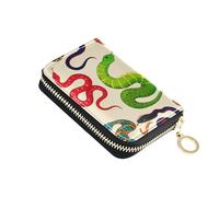 Credit Card Wallets RFID Blocking Wallet for Women Leather Zip Around Zipper Travel Wallet with Key Ring Cartoon Snakes Red Beige