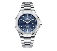 Credrio Men's Watch Stainless Steel Business Dress Pointer Pattern Dial Stone Simple English Watch with Day-Date Waterproof Luminous Men's Watch, Silver Blue