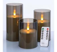 CREDTARNOS Battery Operated Flameless Candles, 3D Wick, Grey, Set of 3, LED, Acrylic, Modern, Tabletop, Bedroom, Indoor, Energy Efficient