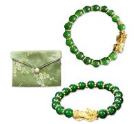 CREEAVILL Feng Shui Bracelet For Women Men Good Luck And Wealth Auspicious Gift Couples Charms Shining Brightly Friendship Beads Charm Pi Xiu Pi Yao Chinese Dragon, One Size, natural stone beads, no