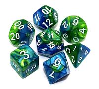 CREEBUY Blue Mix Green DND Dice Set for Dungeon and Dragons D&D Pathfinder Role Playing Game RPG Polyhedral Dice with Dice Bag