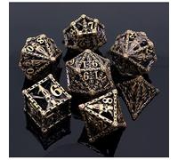 CREEBUY Hollow Metal DND Dice Set 3D Classical TRPG Polyhedral Dice for Dungeon and Dragons D&D Pathfinder Role Playing Games Brass Hollow Skeleton Dice with Dice Box