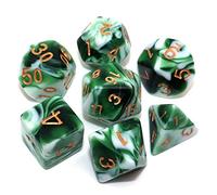 CREEBUY Polyhedral DND Dice Set Green White RPG Dice for Dungeon and Dragons D&D Pathfinder MTG Role Playing Games 7-Die Dice