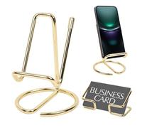 CREECHWA Cellphone Stand and Bussiness Card Stand Set, Gold Office Desk Supplies, Metal Smartphone Holder