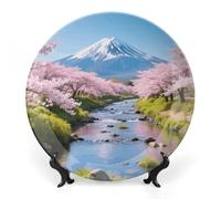 Cr herry Blossoms Ceramic Decorative Plate Boho Bone China Decorative Plate with Display Stand Wall Hanging Ornament Plates for Kitchen Dining Room Wine Cabinet Home Décor 6inch