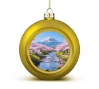 Cr herry Blossoms Christmas Ball Ornament - 2.4 Inch Shatterproof Plastic Xmas Tree Decorations, Golden Christmas Tree Decor Hanging Ball for Holiday Wedding Party Decor