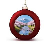 Cr herry Blossoms Christmas Ball Ornament - 2.4 Inch Shatterproof Plastic Xmas Tree Decorations, Red Christmas Tree Decor Hanging Ball for Holiday Wedding Party Decor