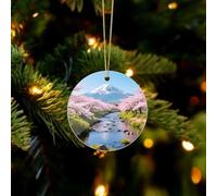 Cr herry Blossoms Christmas Ornaments - Farmhouse Xmas Hanging Ornaments for Christmas Tree Decorations, Rustic Holiday Circular Pendant Decor and Gift Party Tags