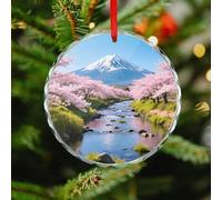 Cr herry Blossoms Christmas Ornaments - Round Xmas Hanging Ornaments for Christmas Tree Decorations, Farmhouse Rustic Holiday Home Decor and Gift Party Tags (3.1 Inch)