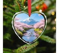 Cr herry Blossoms Christmas Ornaments - Xmas Heart Hanging Ornaments for Christmas Tree Decorations, Farmhouse Rustic Holiday Home Decor and Gift Party Tags (3.5 Inch)