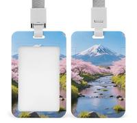 Creek & Cherry Blossoms Retractable ID Badge Holder with Lanyard - Vertical Badge Reel,Keychain Clip,Name Tag Id Card Holder Protector for Nurse Officer Teacher Security Staff Women Men