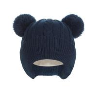 Creekstone Baby Beanies Toddler Bobble Hat with Ear Flaps Warm Cute Fleece Lined Kids Winter Hat for Baby Girls Boys (UK, Age, 6 Months, 24 Months, Navy)