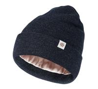 Creekstone Beanie for Women Men Satin Lined Winter Hat Slouchy Beanie with Silk Lining for Hair Warm Knit Ski Hat Unisex (UK, Alpha, One Size, Dark Blue)