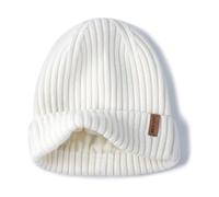 Creekstone Merino Wool Beanie for Women Men, Warm Knit Winter Hats Double Layer, Fleece Lined Beanie Cuffed Wool Ski Cap (UK, Alpha, One Size, White)