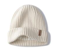 Creekstone Merino Wool Beanie for Women Men, Warm Knit Winter Hats Double Layer, Fleece Lined Beanie Cuffed Wool Ski Cap (UK, Alpha, One Size, Beige)