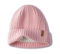 Creekstone Merino Wool Beanie for Women Men, Warm Knit Winter Hats Double Layer, Fleece Lined Beanie Cuffed Wool Ski Cap (UK, Alpha, One Size, Pink)