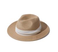 Creekstone Straw Panama Hat, Fedora Sun Hat, UPF 50+ Wide Brim, Beach Summer Fedora Sunhats for Men Women (UK, Alpha, L, Khaki-Beige Ribbon)