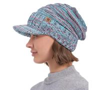 Creekstone Women Men Winter Beanie Hat with Visor, Warm Fleece Lined Beanie Cap, Thick Knit Cap Slouchy Hat with Brim (UK, Alpha, One Size, Christmas)