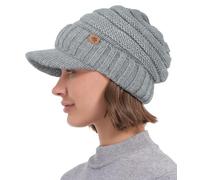 Creekstone Women Men Winter Beanie Hat with Visor, Warm Fleece Lined Beanie Cap, Thick Knit Cap Slouchy Hat with Brim (UK, Alpha, One Size, Heather Grey)