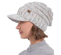 Creekstone Women Men Winter Beanie Hat with Visor, Warm Fleece Lined Beanie Cap, Thick Knit Cap Slouchy Hat with Brim