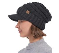 Creekstone Women Men Winter Beanie Hat with Visor, Warm Fleece Lined Beanie Cap, Thick Knit Cap Slouchy Hat with Brim (UK, Alpha, One Size, Charcoal Grey)