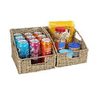 Creekview Home Emporium 2-Pack Seagrass Wicker Storage Baskets for Shelves and Pantry - Decorative Wicker Cubby Baskets Storage Bins with Handles for Organizing Spice Rack, Food, Magazines, Games