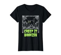 Creep It Bookish Librarian Cat Bookworm Halloween Value Graphic T-Shirt, Women, Black, XL