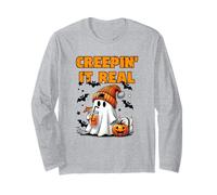 Creepin It Real Funny Retro Vintage Ghost Orange Drink Bats Long Sleeve T-Shirt