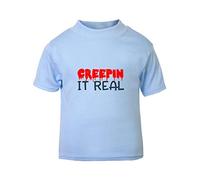 Creepin It Real Halloween Statement Short Sleeve Cotton Toddler t Shirt, 3-4 Years, Pastel Blue