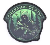Creeping Death Morale Patch Fabric Vest Badge Reaper Tac Skull 9.5cm x 9cm Hook & Loop Airsoft Forces Sniper Military Patches